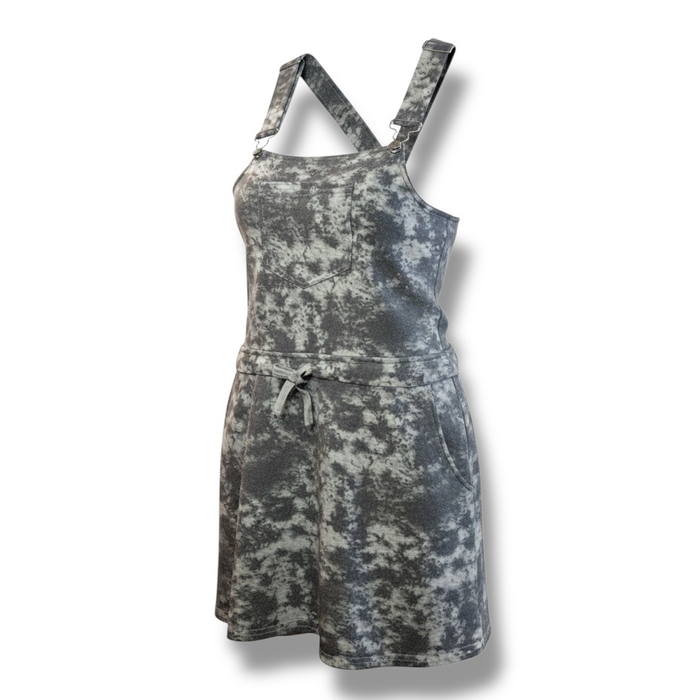 Full Circle White Grey Acid Wash Overall Romper Soft Knit Mini Skirt Jumpsuit XL